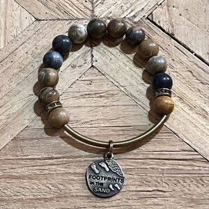New NATURAL stone Jasper ? FOOTPRINTS IN THE SAND charm Bracelet handmade